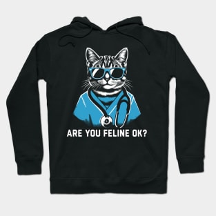 Are You Feline OK? Retro Cat Nurse Gifts Nurse Week Gifts Funny Nurse Hoodie